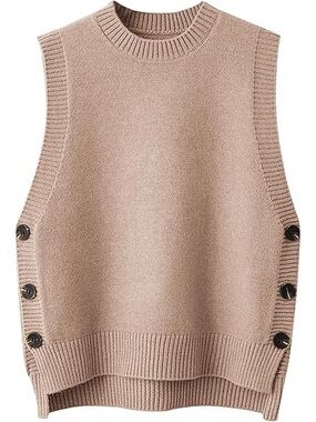 Sleeveless Button-Side Knit Vest in Taupe